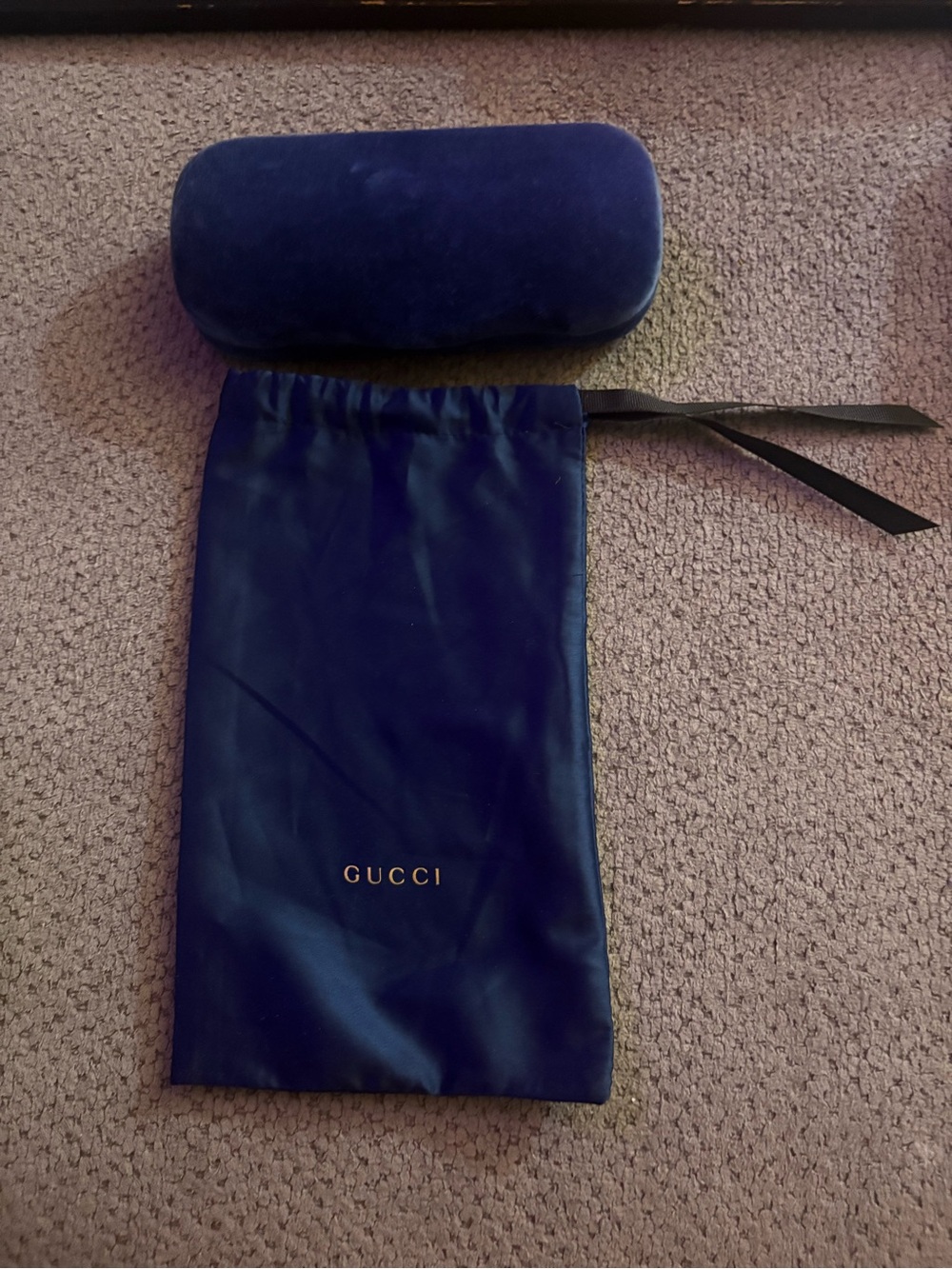 Gucci Navy Velvet Eyewear Case and Drawstring Pouch